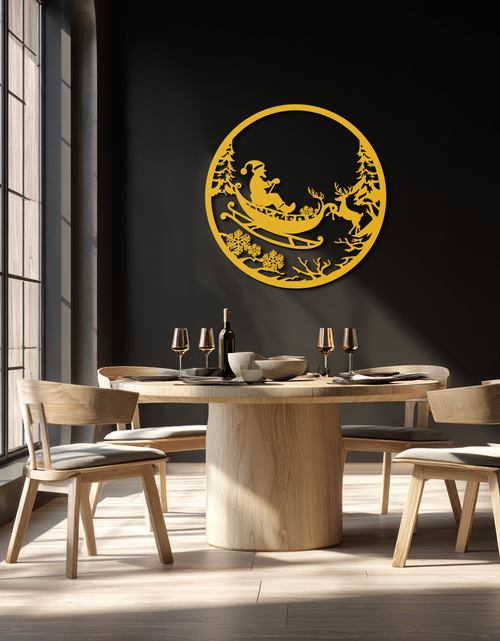 Load image into Gallery viewer, Santa Sleigh Metal Wall Art - Christmas Reindeer & Santa Decor- KAF289