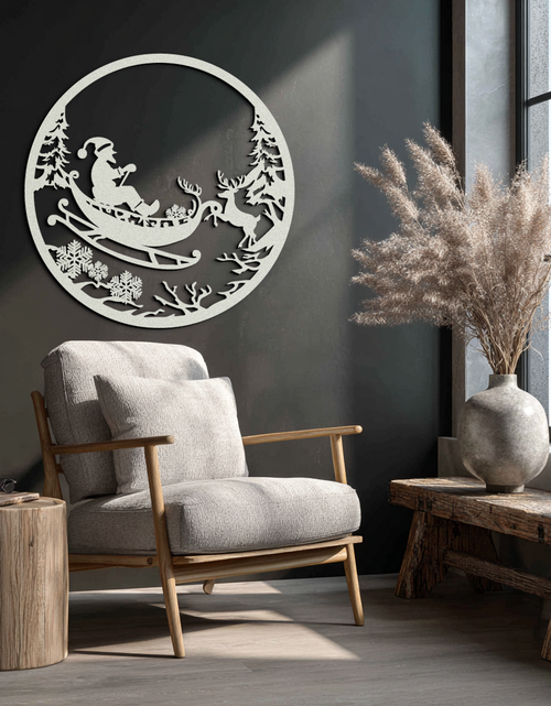 Load image into Gallery viewer, Santa Sleigh Metal Wall Art - Christmas Reindeer & Santa Decor- KAF289