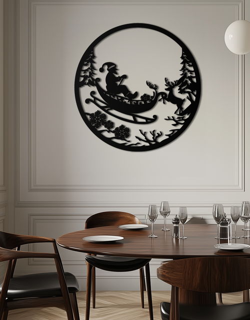 Load image into Gallery viewer, Santa Sleigh Metal Wall Art - Christmas Reindeer & Santa Decor- KAF289
