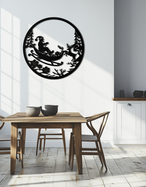 Load image into Gallery viewer, Santa Sleigh Metal Wall Art - Christmas Reindeer & Santa Decor- KAF289