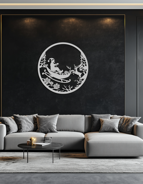 Load image into Gallery viewer, Santa Sleigh Metal Wall Art - Christmas Reindeer & Santa Decor- KAF289