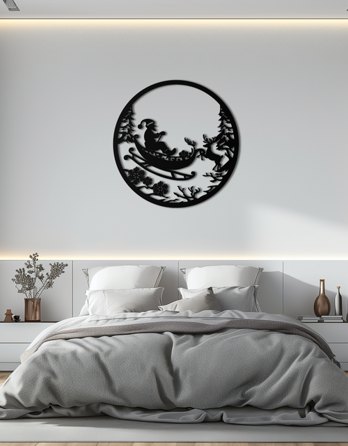 Load image into Gallery viewer, Santa Sleigh Metal Wall Art - Christmas Reindeer & Santa Decor- KAF289