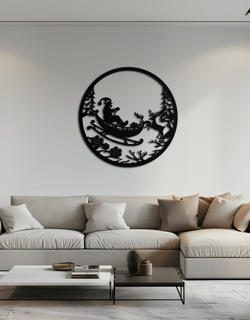 Load image into Gallery viewer, Santa Sleigh Metal Wall Art - Christmas Reindeer & Santa Decor- KAF289