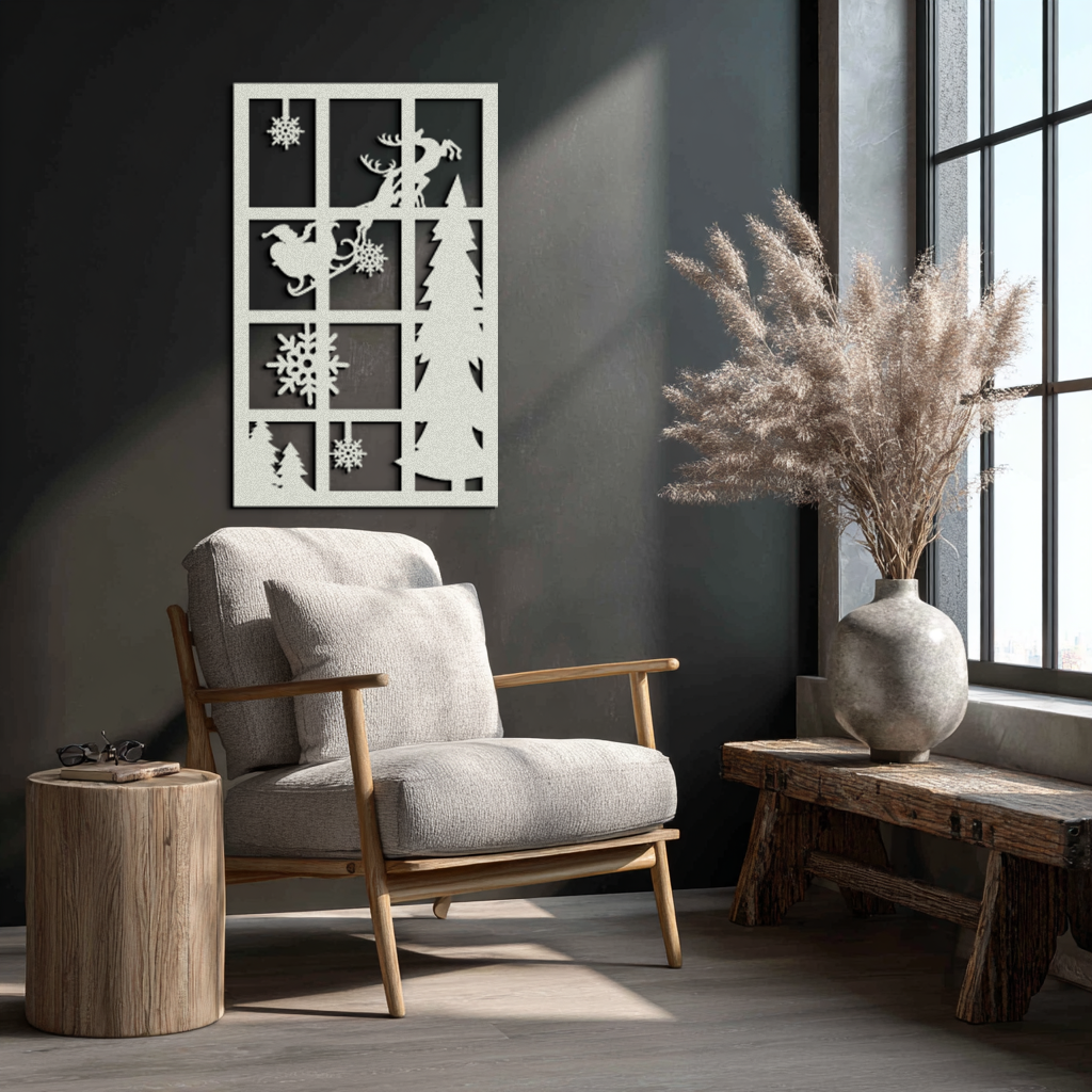 Christmas Window Scene Metal Wall Art - Festive Holiday Decor- KAF291