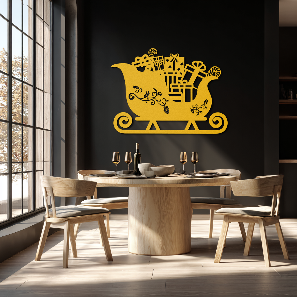Christmas Sleigh Metal Wall Art - Festive Holiday Decor- KAF292