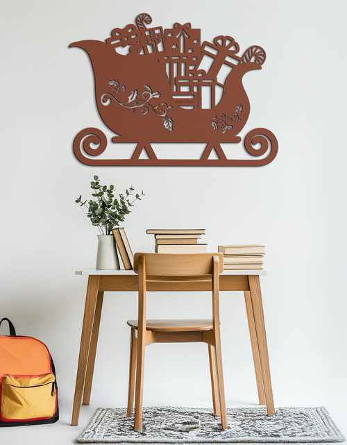 Load image into Gallery viewer, Christmas Sleigh Metal Wall Art - Festive Holiday Decor- KAF292