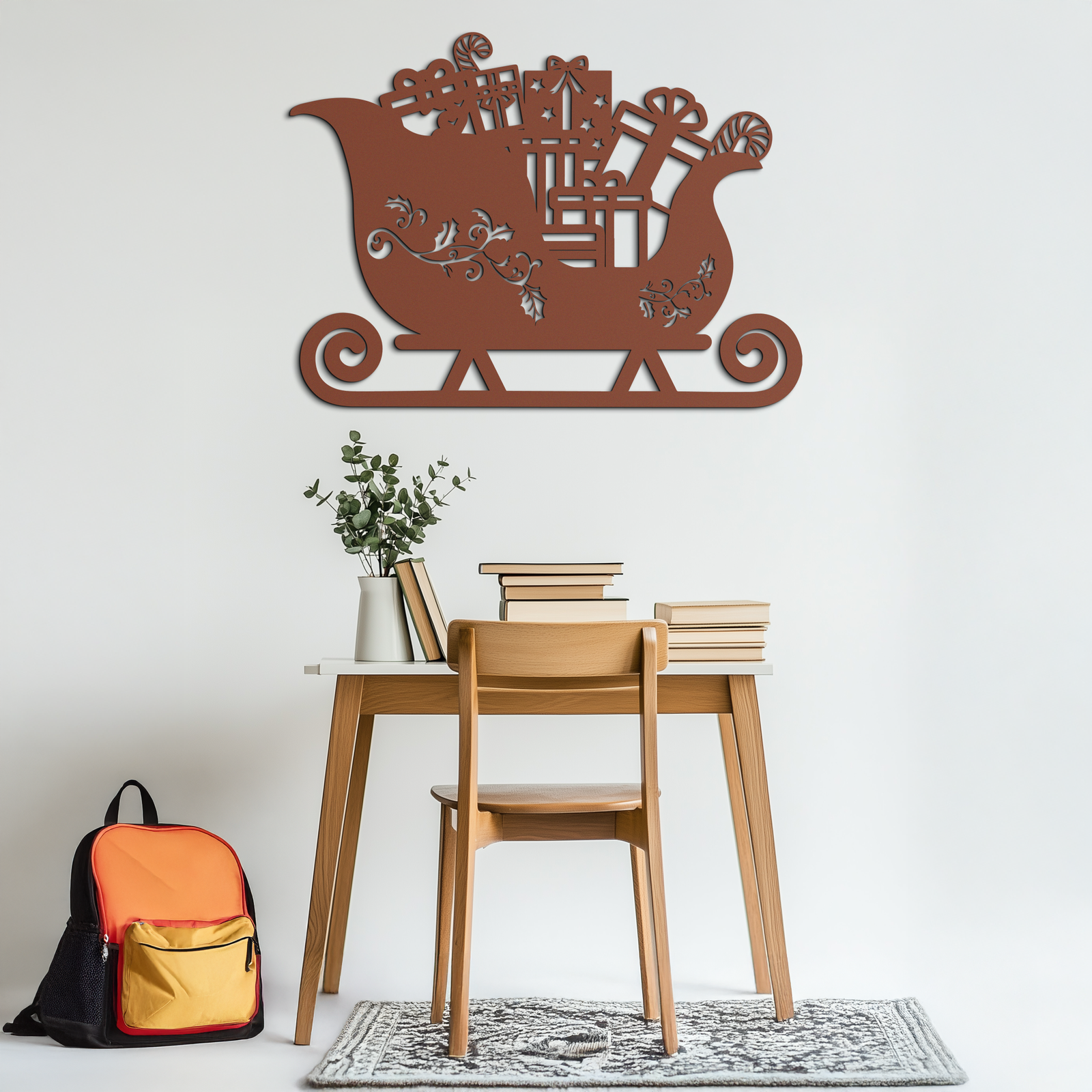 Christmas Sleigh Metal Wall Art - Festive Holiday Decor- KAF292