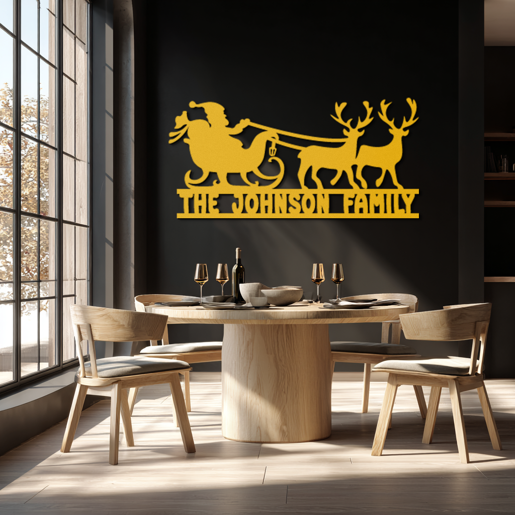Santa Sleigh Personalized Metal Wall Art - Custom Family Christmas Decor- KAF293