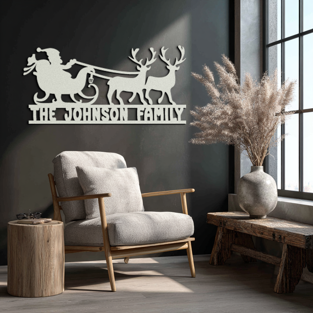 Santa Sleigh Personalized Metal Wall Art - Custom Family Christmas Decor- KAF293