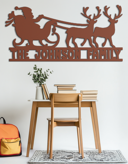 Load image into Gallery viewer, Santa Sleigh Personalized Metal Wall Art - Custom Family Christmas Decor- KAF293