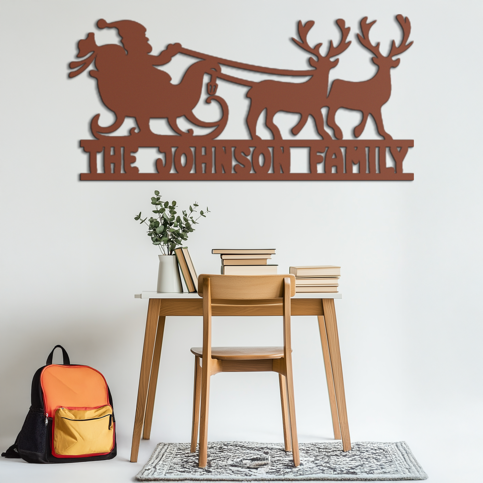 Santa Sleigh Personalized Metal Wall Art - Custom Family Christmas Decor- KAF293