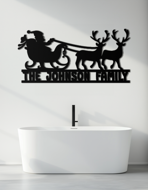 Load image into Gallery viewer, Santa Sleigh Personalized Metal Wall Art - Custom Family Christmas Decor- KAF293