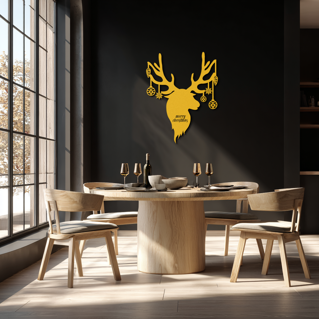 Reindeer Christmas Metal Wall Art - Festive Deer Decor with Ornaments- KAF295