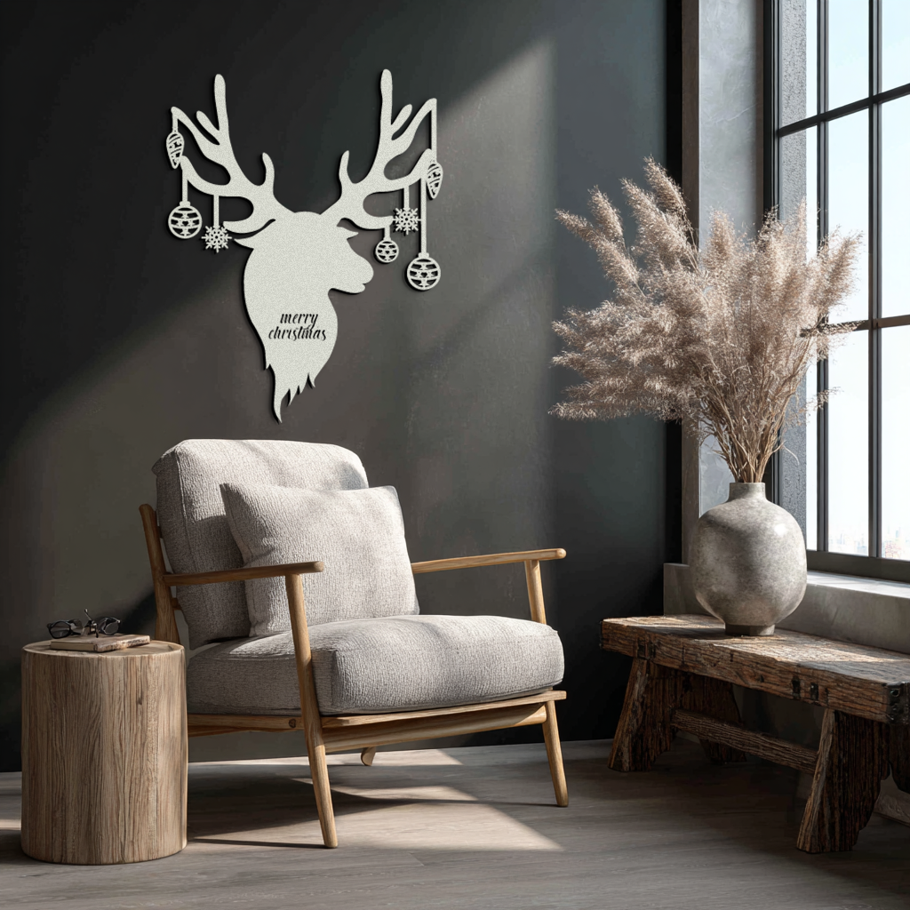 Reindeer Christmas Metal Wall Art - Festive Deer Decor with Ornaments- KAF295