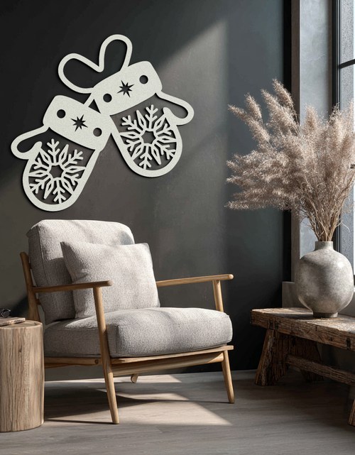 Load image into Gallery viewer, Winter Mittens Metal Wall Art - Cozy Snowflake Gloves Decor- KAF299
