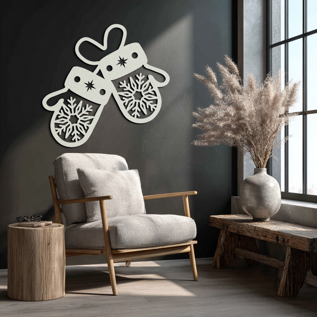 Winter Mittens Metal Wall Art - Cozy Snowflake Gloves Decor- KAF299