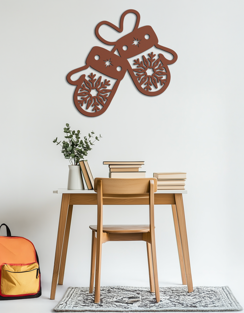 Load image into Gallery viewer, Winter Mittens Metal Wall Art - Cozy Snowflake Gloves Decor- KAF299