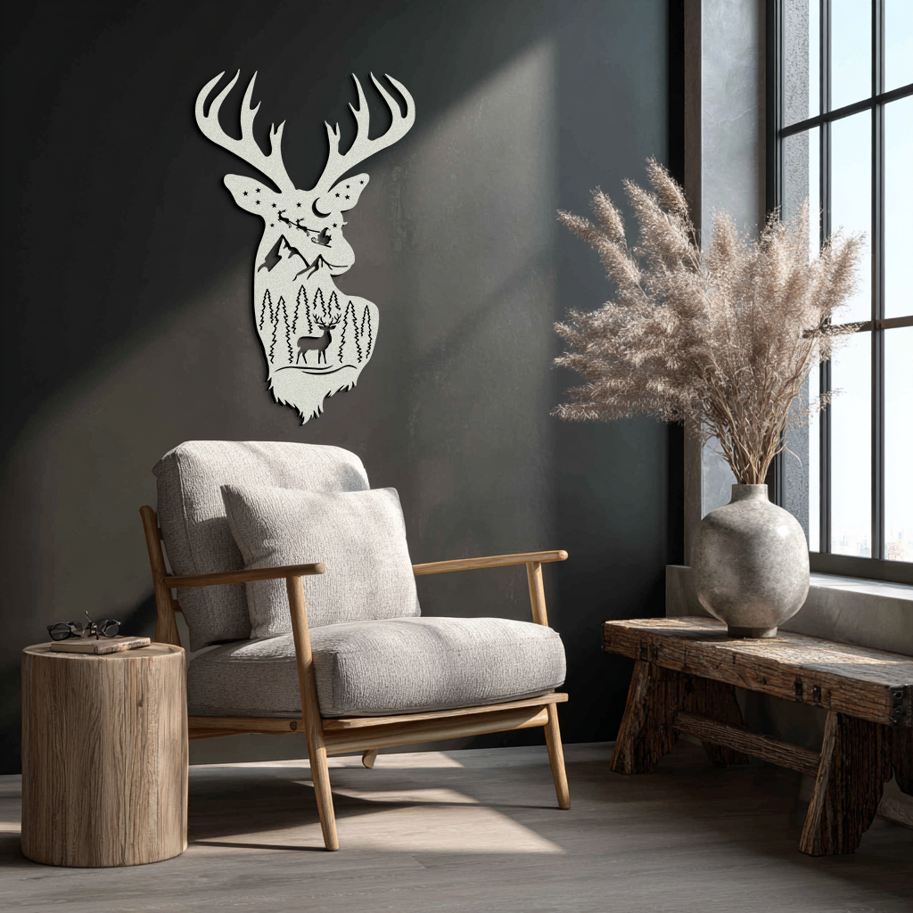 Majestic Deer Metal Wall Art - Nature-Inspired Steel Silhouette Decor- KAF301