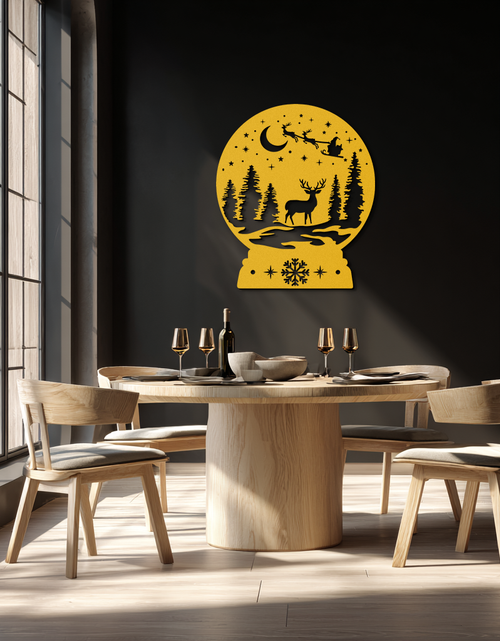Load image into Gallery viewer, Winter Deer Snow Globe Metal Wall Art - Holiday Forest Scene Decor- KAF302