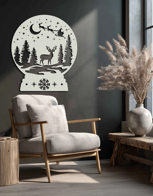 Load image into Gallery viewer, Winter Deer Snow Globe Metal Wall Art - Holiday Forest Scene Decor- KAF302