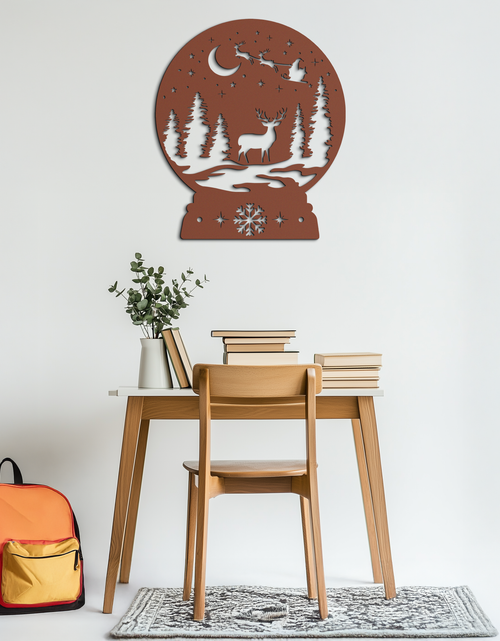 Load image into Gallery viewer, Winter Deer Snow Globe Metal Wall Art - Holiday Forest Scene Decor- KAF302