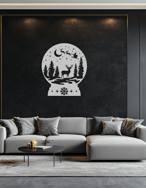 Load image into Gallery viewer, Winter Deer Snow Globe Metal Wall Art - Holiday Forest Scene Decor- KAF302