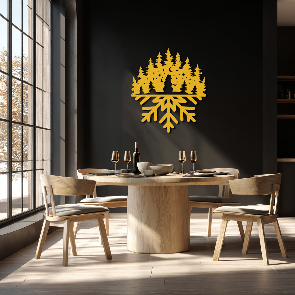Snowflake Forest Metal Wall Art - Winter Tree Silhouette Home Decor- KAF303