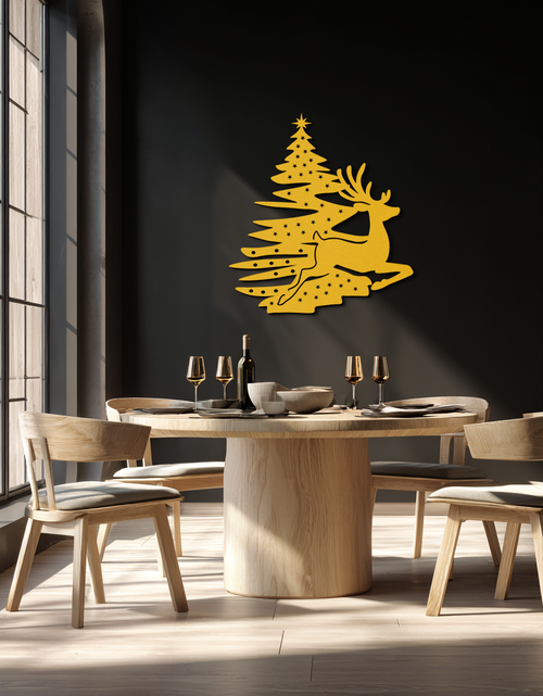 Load image into Gallery viewer, Reindeer and Christmas Tree Metal Wall Art - Festive Holiday Steel Decor- KAF304