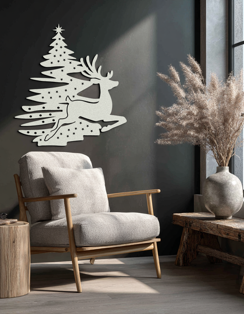 Load image into Gallery viewer, Reindeer and Christmas Tree Metal Wall Art - Festive Holiday Steel Decor- KAF304