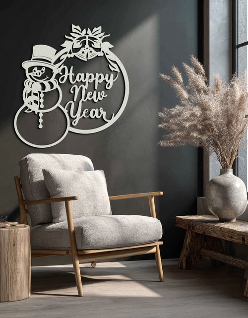 Load image into Gallery viewer, Happy New Year Metal Wall Art - Snowman Holiday Decor for Christmas and Winter- KAF305