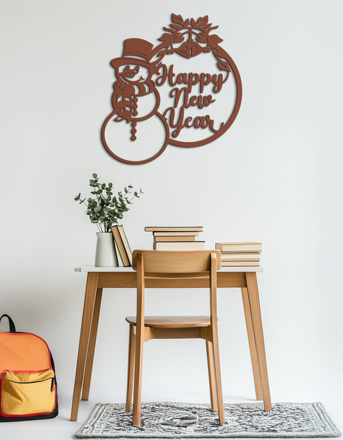 Load image into Gallery viewer, Happy New Year Metal Wall Art - Snowman Holiday Decor for Christmas and Winter- KAF305