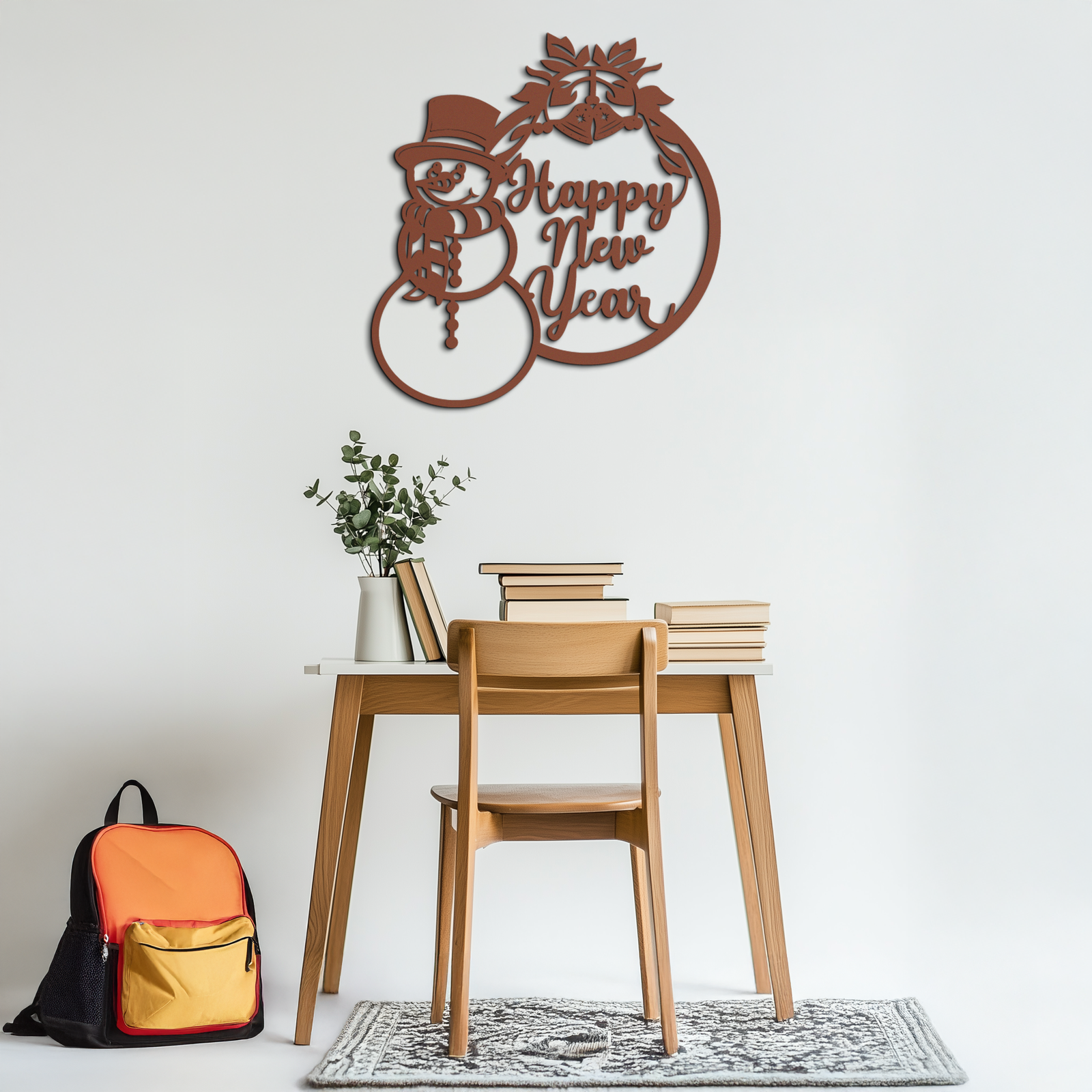 Happy New Year Metal Wall Art - Snowman Holiday Decor for Christmas and Winter- KAF305