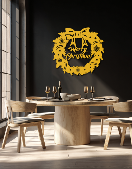 Load image into Gallery viewer, Merry Christmas Wreath Metal Wall Art - Festive Holiday Steel Decoration- KAF307