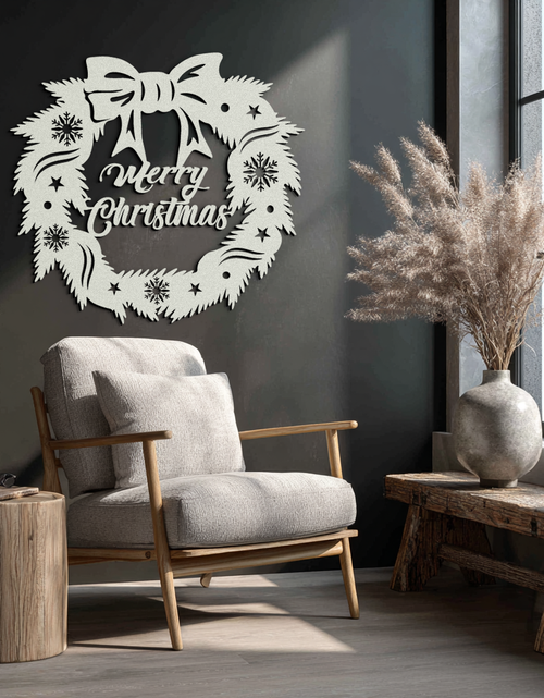 Load image into Gallery viewer, Merry Christmas Wreath Metal Wall Art - Festive Holiday Steel Decoration- KAF307