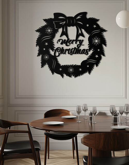 Load image into Gallery viewer, Merry Christmas Wreath Metal Wall Art - Festive Holiday Steel Decoration- KAF307