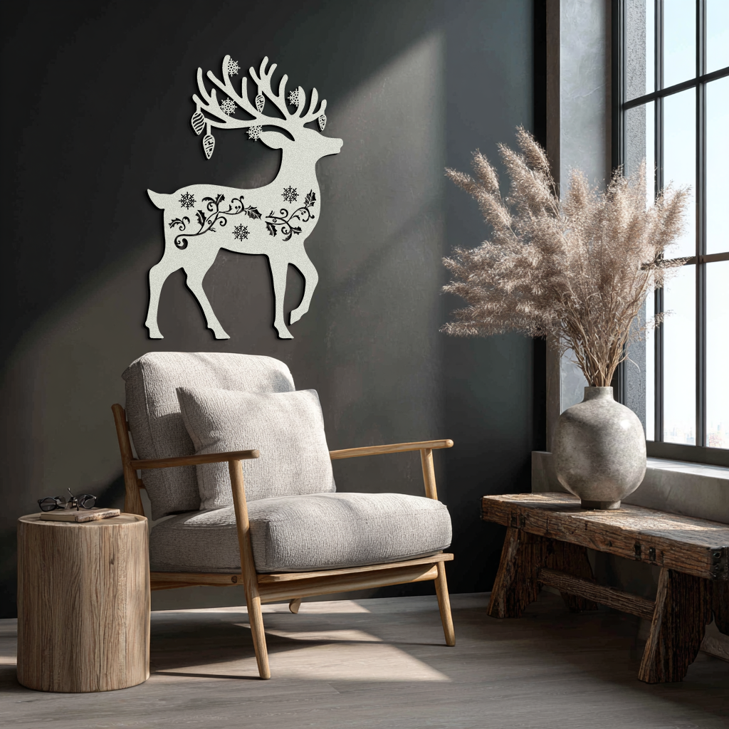 Christmas Reindeer Metal Wall Art - Decorative Holiday Steel Deer Design- KAF308