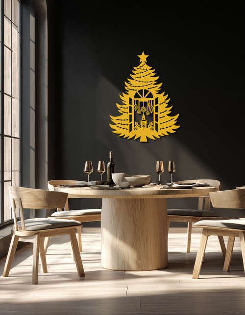 Load image into Gallery viewer, Christmas Tree Candle Window Silhouette - Festive Metal Wall Art- KAF309