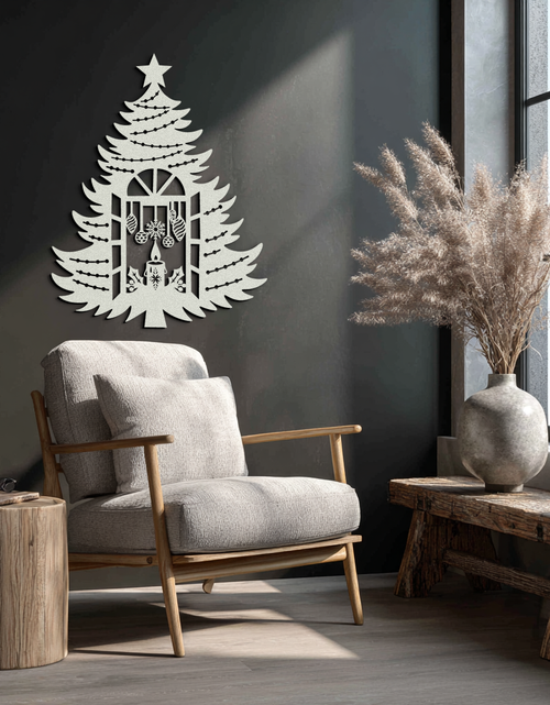 Load image into Gallery viewer, Christmas Tree Candle Window Silhouette - Festive Metal Wall Art- KAF309