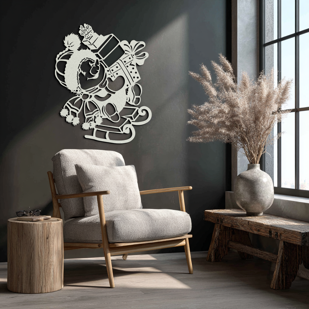 Christmas Snowman Metal Wall Art - Festive Holiday Gift Decor with Cute Snowman on Sled- KAF310