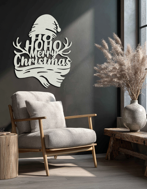 Load image into Gallery viewer, Ho Ho Ho Merry Christmas Metal Wall Art - Festive Reindeer Antlers Holiday Decor- KAF313