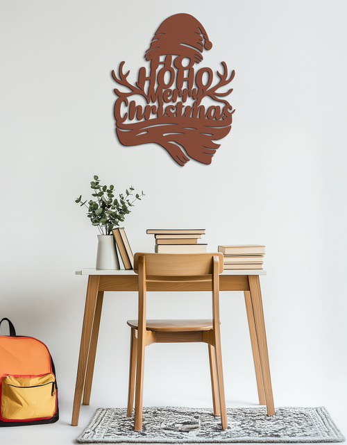 Load image into Gallery viewer, Ho Ho Ho Merry Christmas Metal Wall Art - Festive Reindeer Antlers Holiday Decor- KAF313