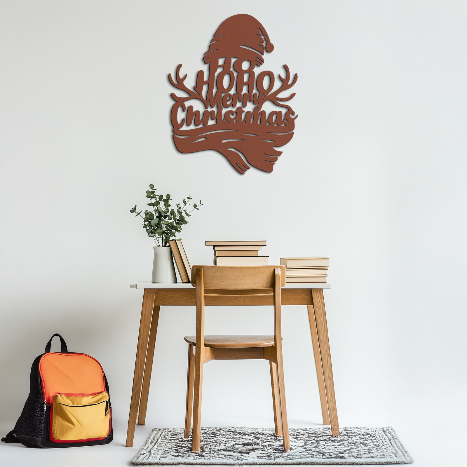 Ho Ho Ho Merry Christmas Metal Wall Art - Festive Reindeer Antlers Holiday Decor- KAF313