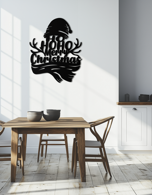 Load image into Gallery viewer, Ho Ho Ho Merry Christmas Metal Wall Art - Festive Reindeer Antlers Holiday Decor- KAF313