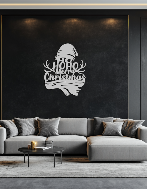 Load image into Gallery viewer, Ho Ho Ho Merry Christmas Metal Wall Art - Festive Reindeer Antlers Holiday Decor- KAF313