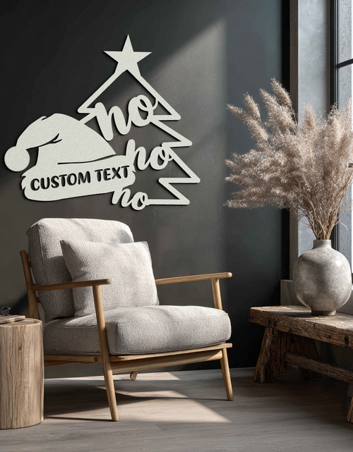 Load image into Gallery viewer, Ho Ho Ho Santa Hat & Tree Metal Wall Art - Customizable Holiday Decor- KAF314