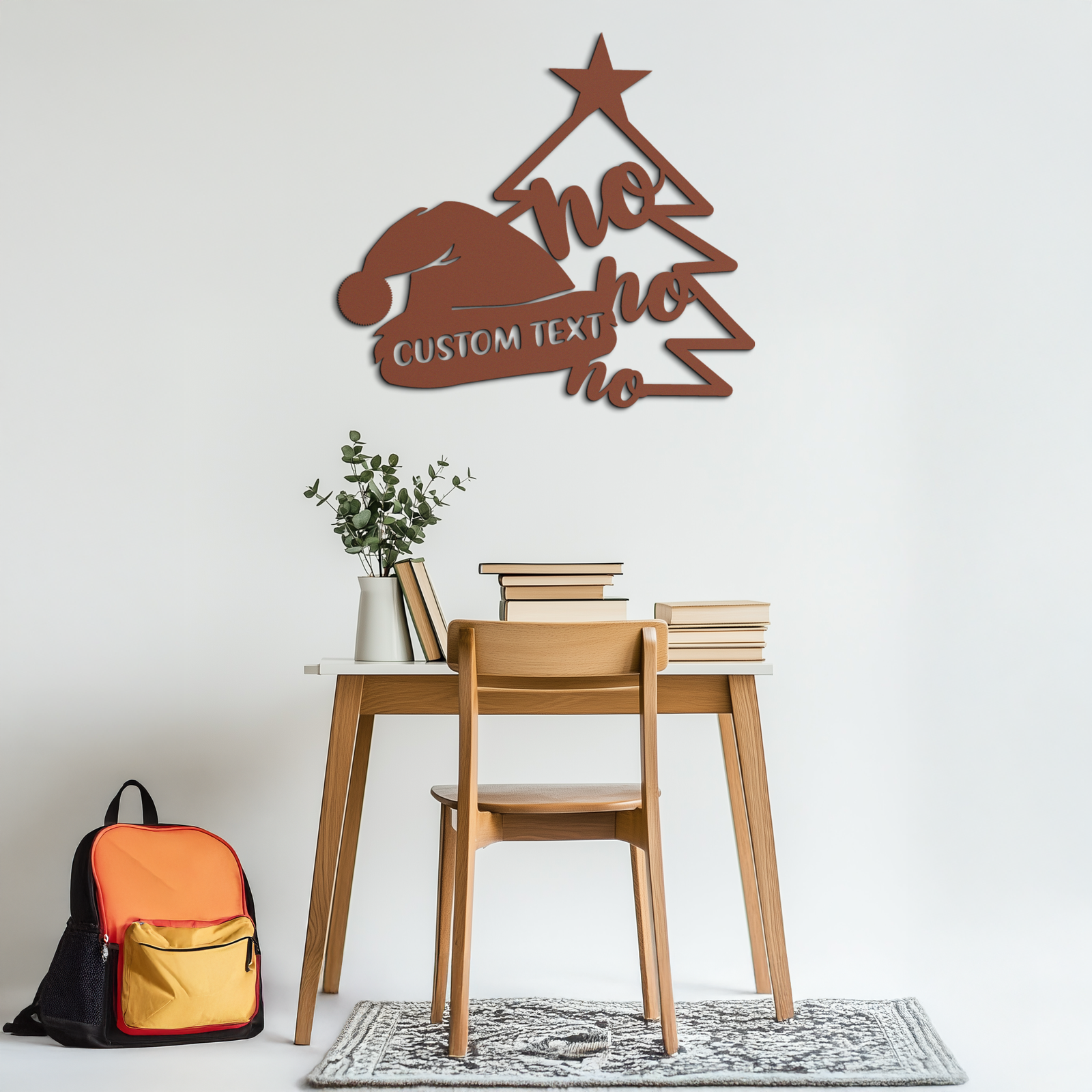 Ho Ho Ho Santa Hat & Tree Metal Wall Art - Customizable Holiday Decor- KAF314
