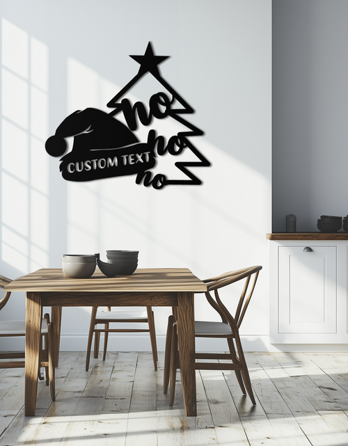 Load image into Gallery viewer, Ho Ho Ho Santa Hat & Tree Metal Wall Art - Customizable Holiday Decor- KAF314