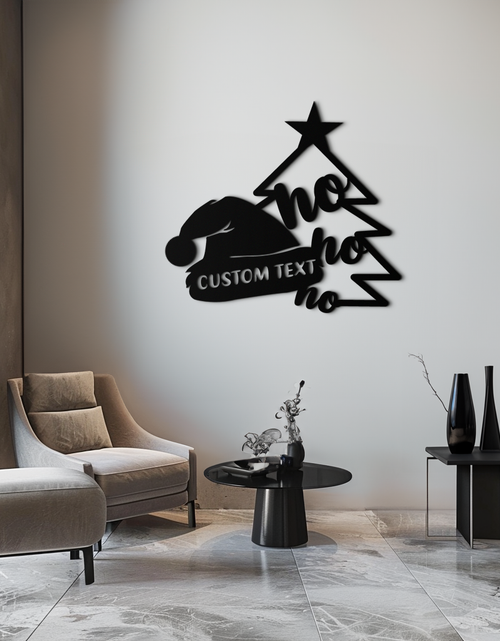 Load image into Gallery viewer, Ho Ho Ho Santa Hat & Tree Metal Wall Art - Customizable Holiday Decor- KAF314