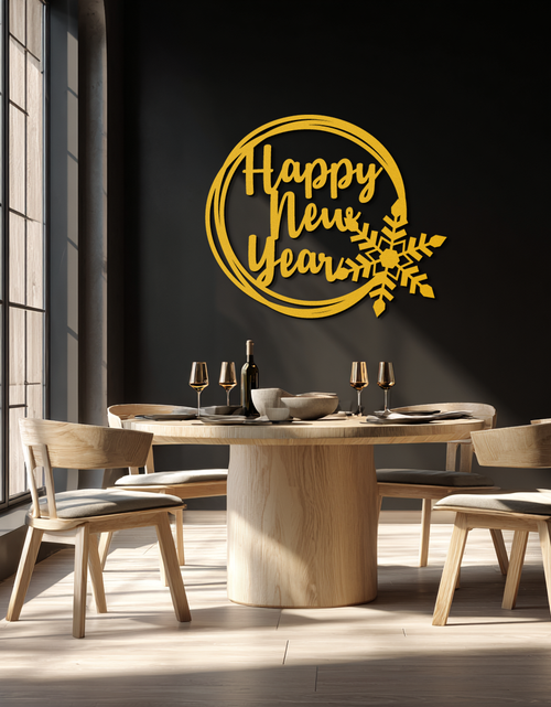 Load image into Gallery viewer, Happy New Year Snowflake Metal Wall Art - Holiday Round Steel Christmas Decor- KAF315