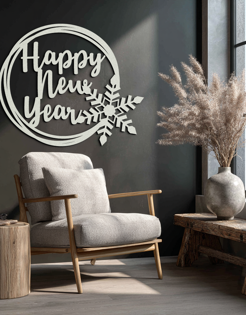 Load image into Gallery viewer, Happy New Year Snowflake Metal Wall Art - Holiday Round Steel Christmas Decor- KAF315